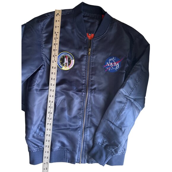 NASA-Inspired Navy Blue Bomber Style Jacket 2XL (RUNS SMALL) Patches Full Zip - Picture 7 of 7